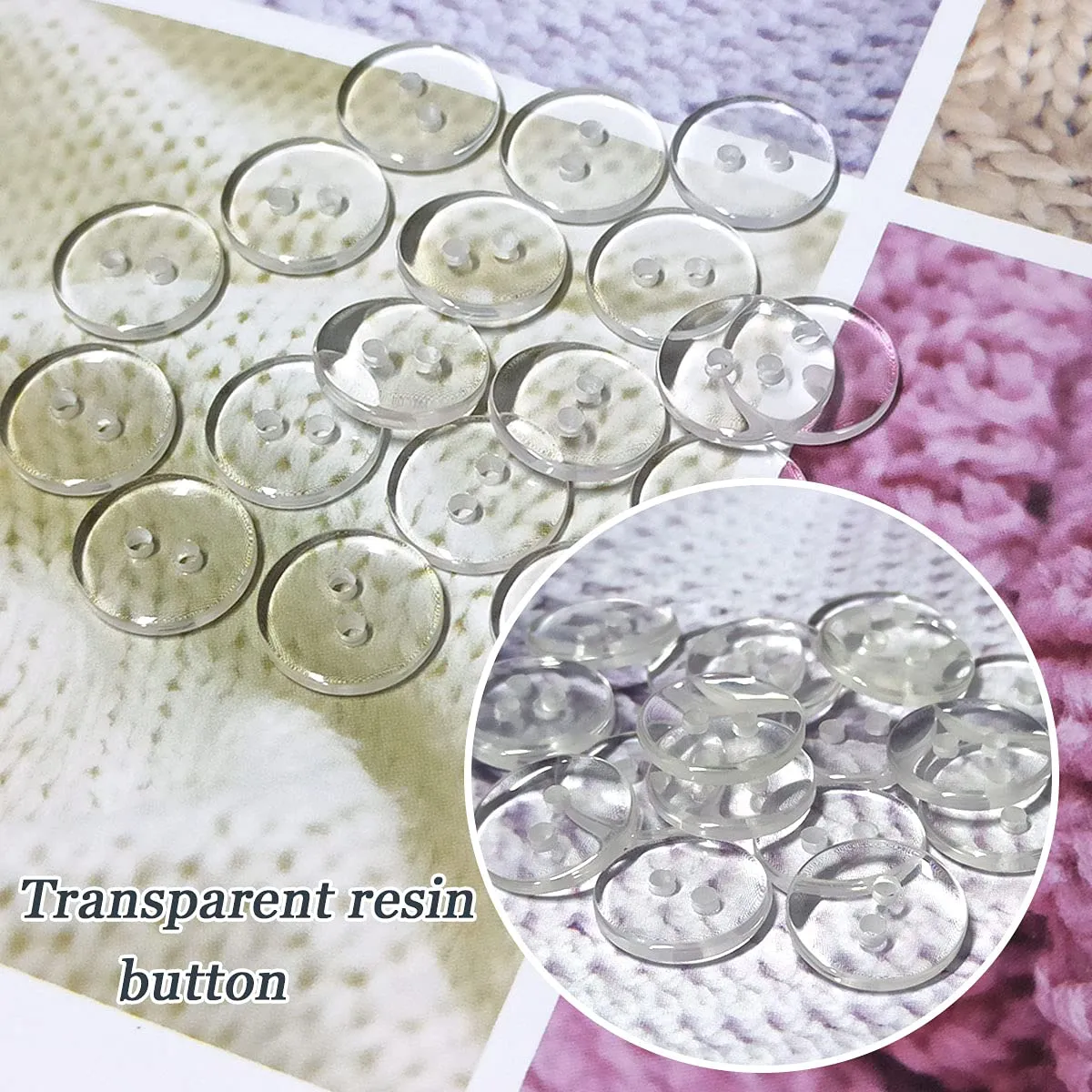 100 Pcs Buttons 2 Hole, Resin Clear Buttons for Sewing and DIY Craft (1/2 Inch)