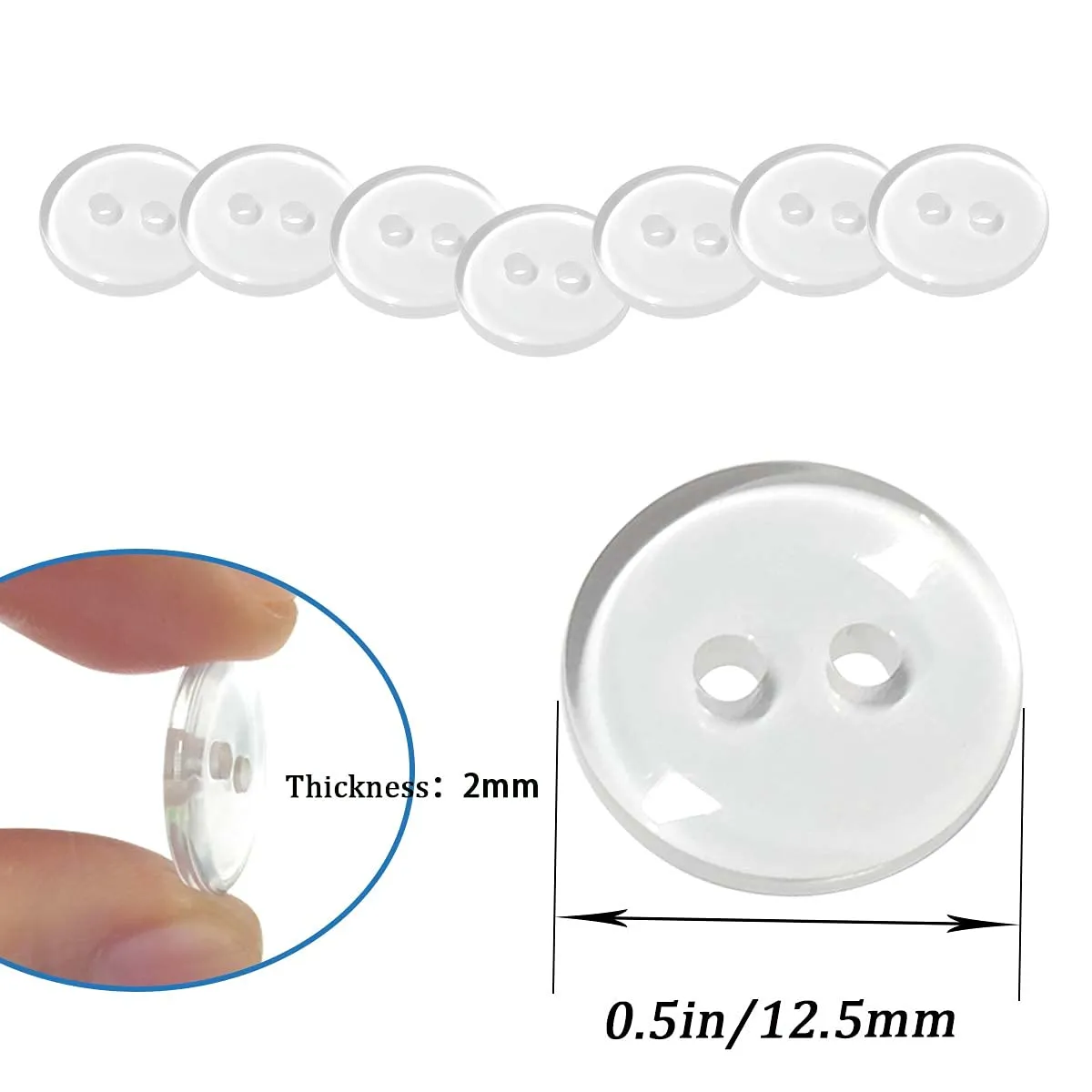 100 Pcs Buttons 2 Hole, Resin Clear Buttons for Sewing and DIY Craft (1/2 Inch)