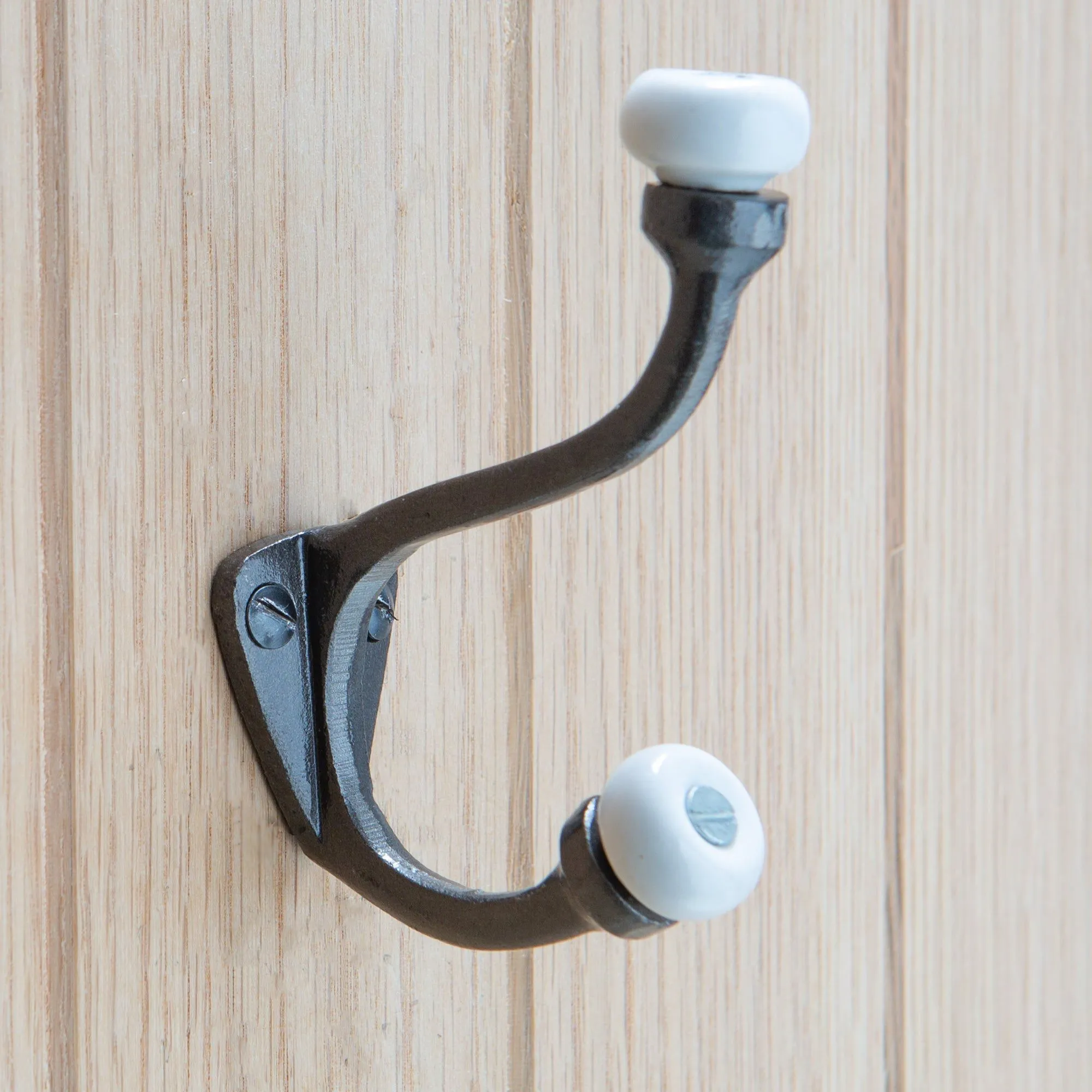 30mm x 105mm White Ceramic Ball Hat & Coat Hook - By Hammer & Tongs
