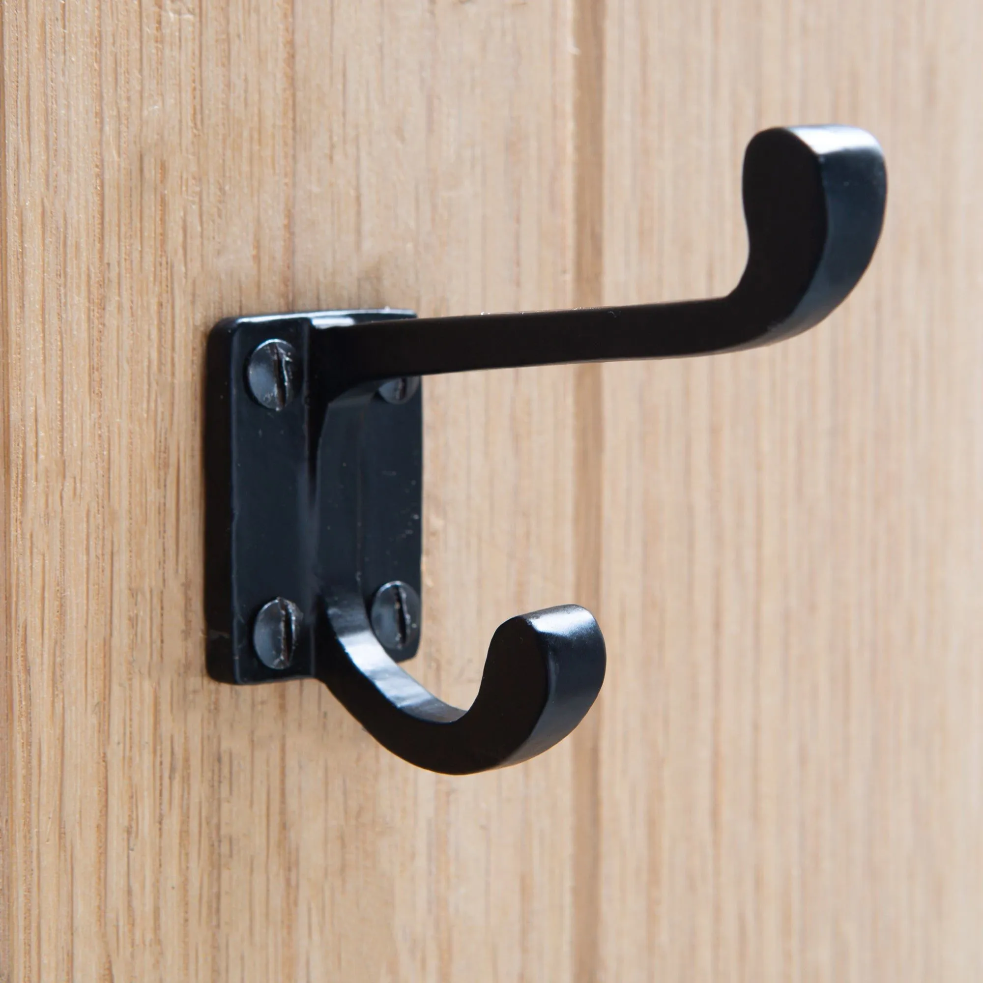 30mm x 85mm Black Rectangular Plate Rounded Hat & Coat Hook - By Hammer & Tongs