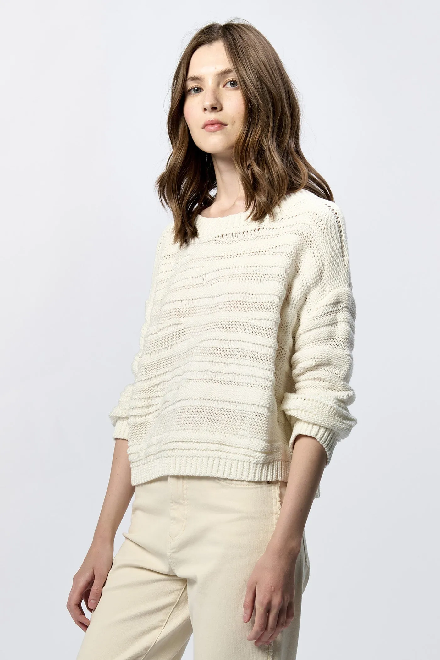 ANNELI CREW NECK LONG SLEEVE RELAXED FIT SWEATER WHITE