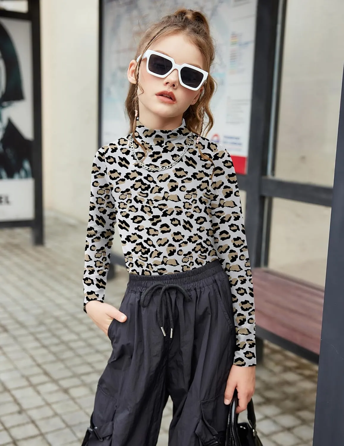 Arshiner Girls Long Sleeve Mock Turtleneck Shirts Slim Fit Casual Layer Top
