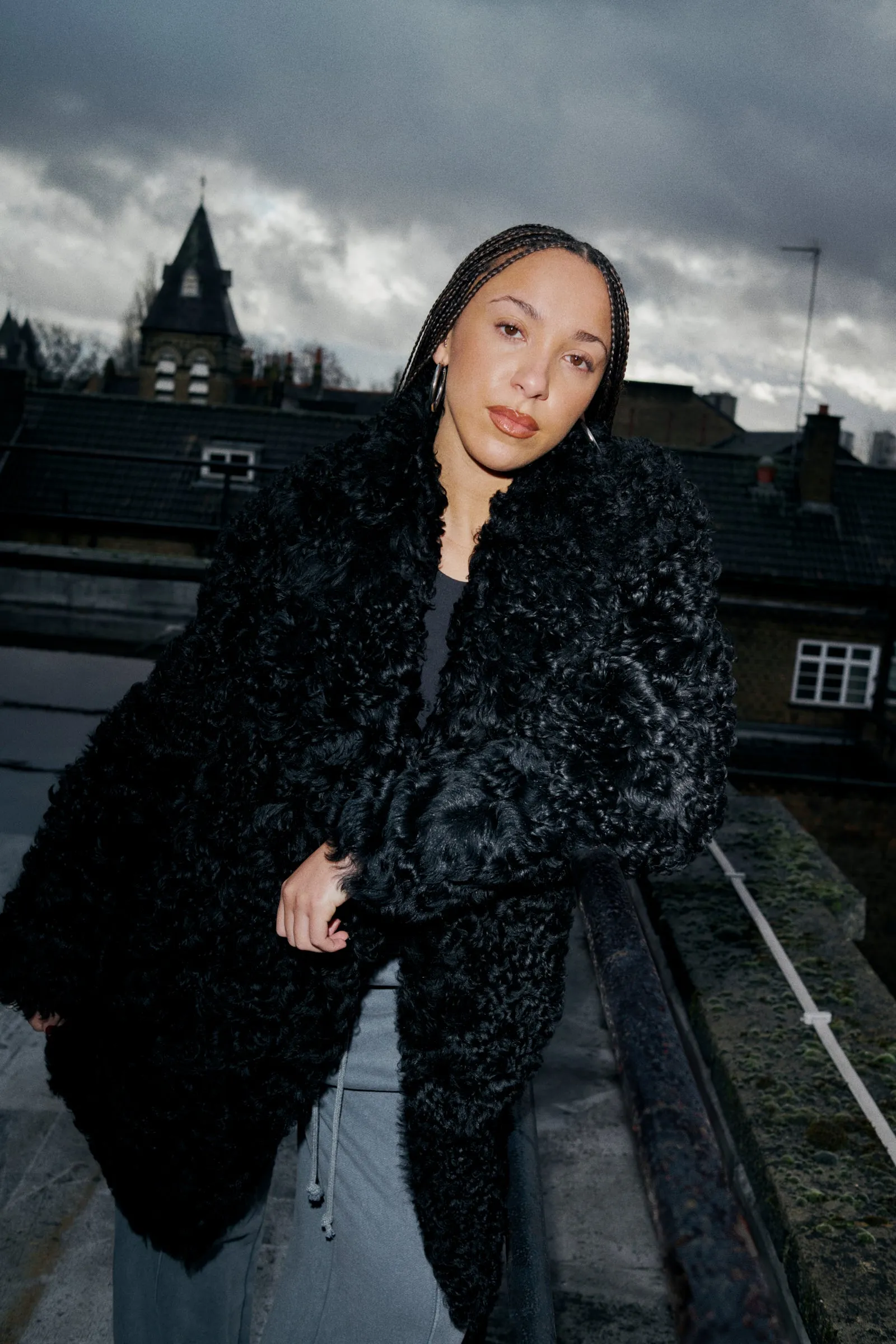 Black Mid Curly Shearling Coat