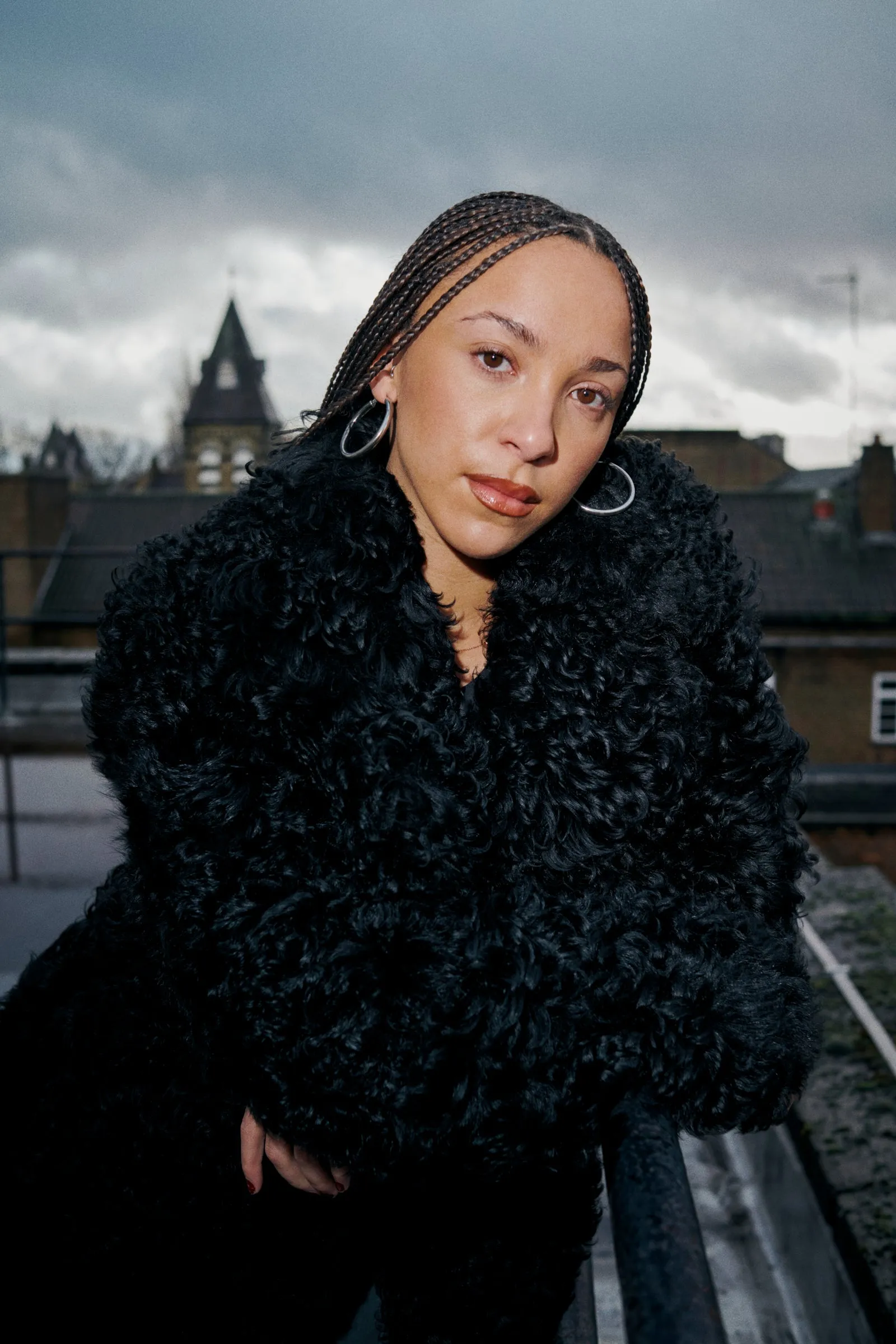 Black Mid Curly Shearling Coat