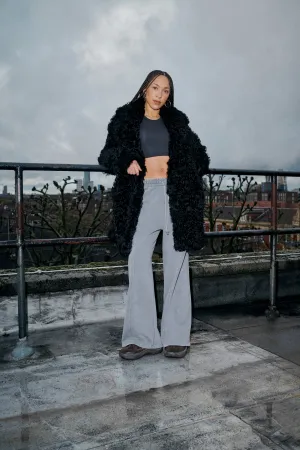 Black Mid Curly Shearling Coat