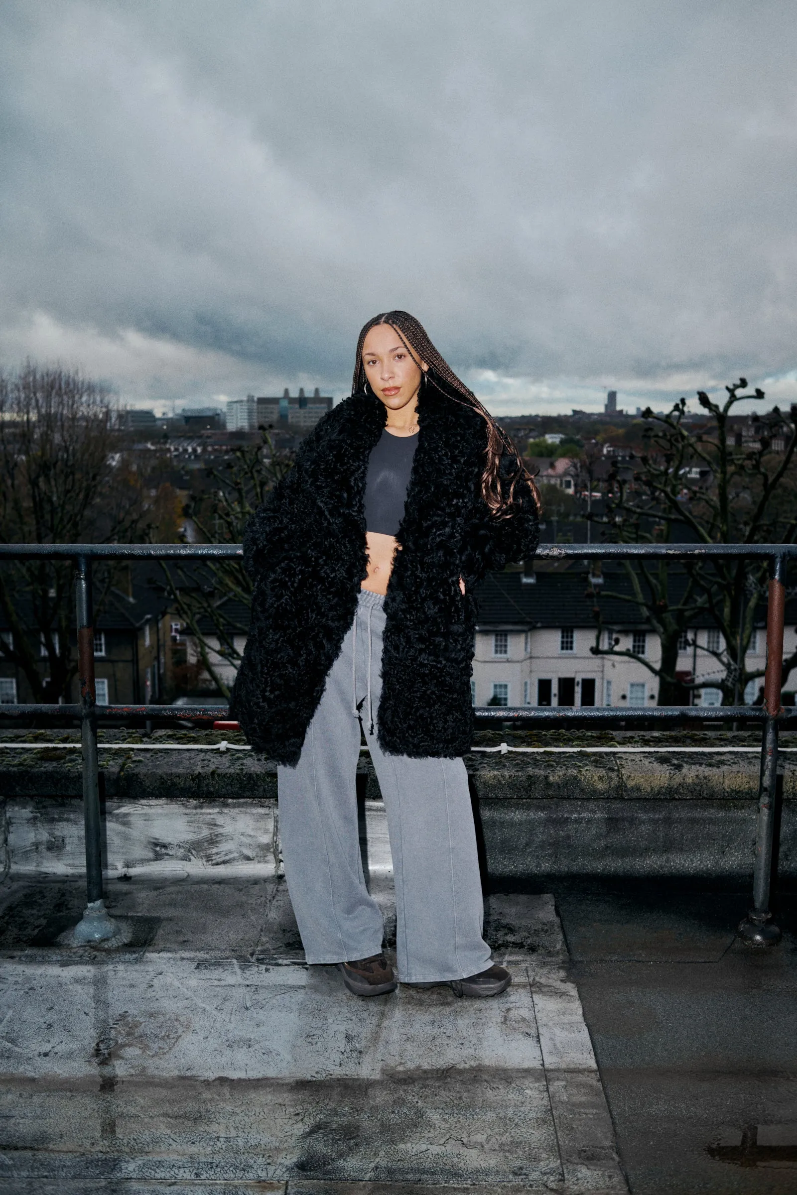 Black Mid Curly Shearling Coat
