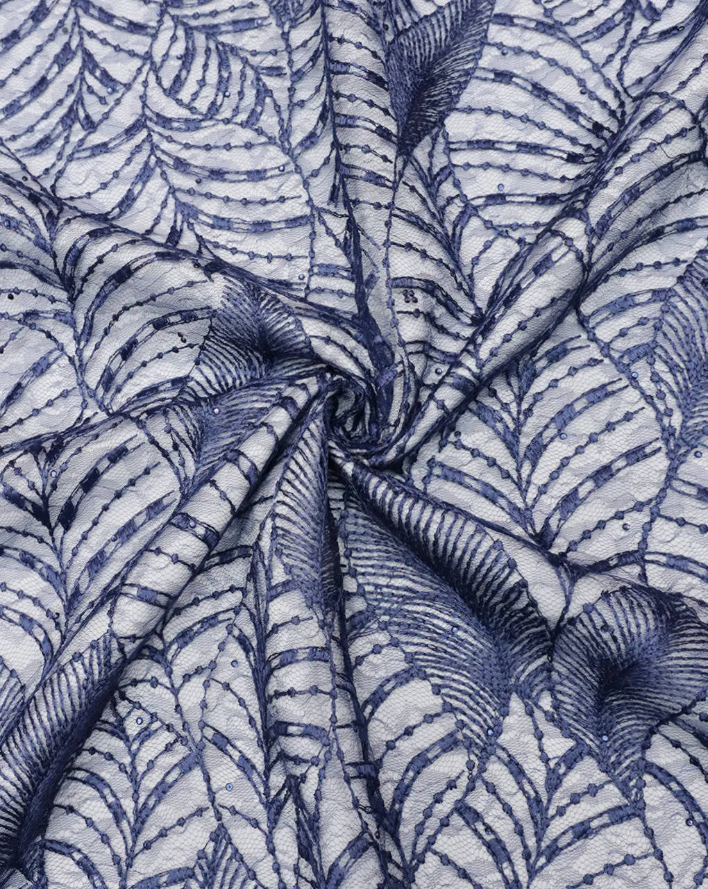 BLUE LEAF POLYESTER NET DESIGNER FABRIC (WIDTH 52 INCHES)