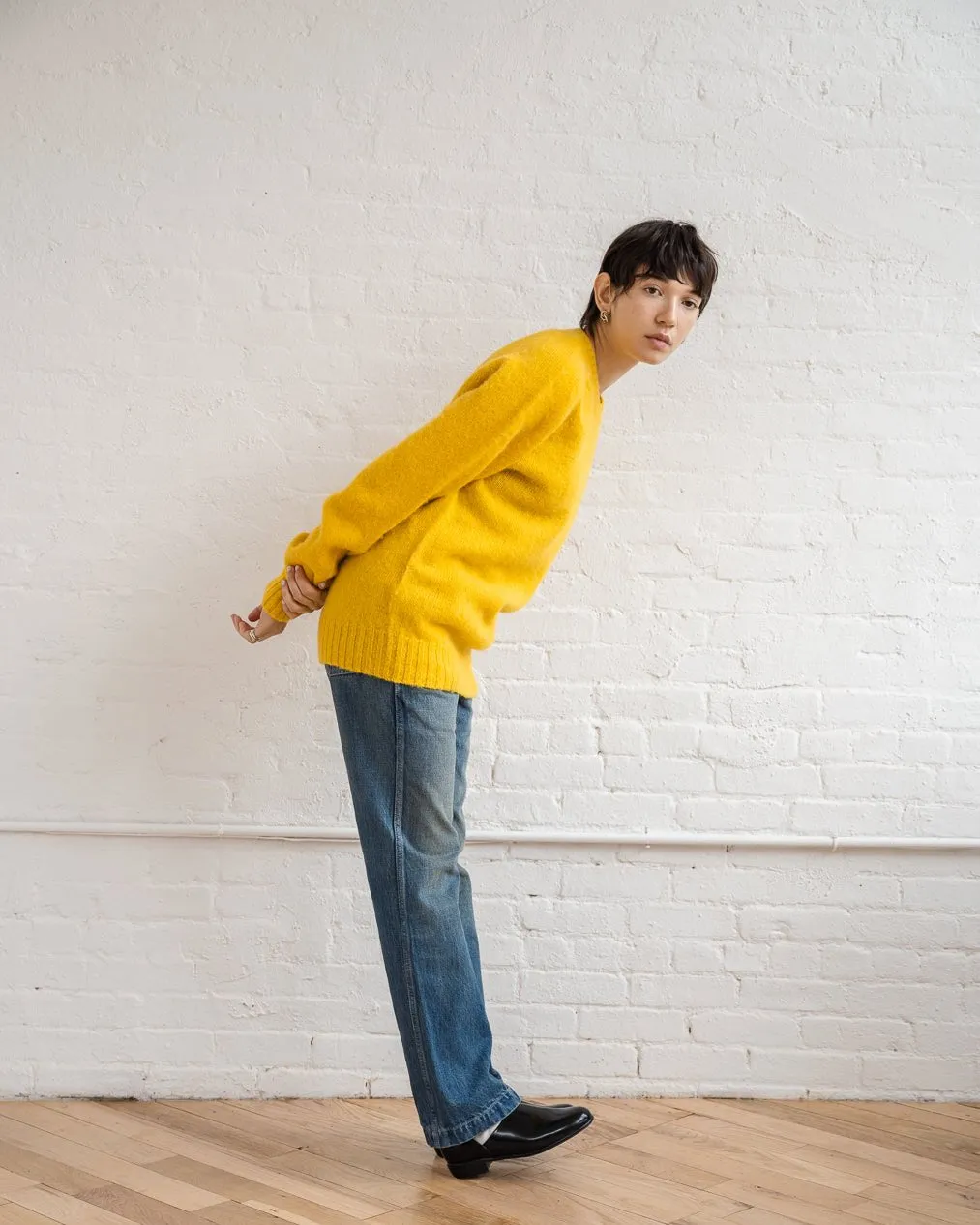 Brushed Shetland Sweater Crew Neck / Yellow