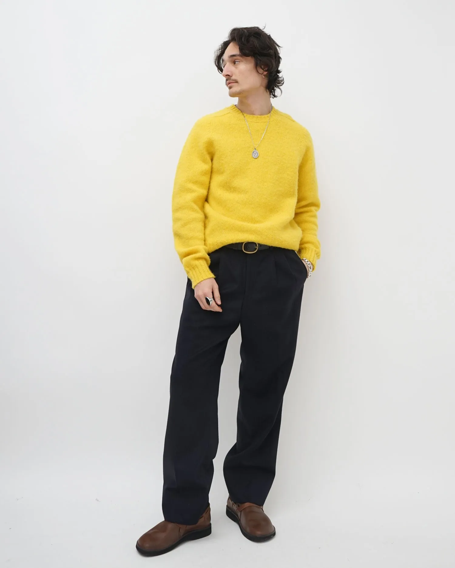 Brushed Shetland Sweater Crew Neck / Yellow