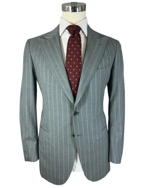 Cesare Attolini Suit Gray Stripes Peak Lapel EU 52/ US42