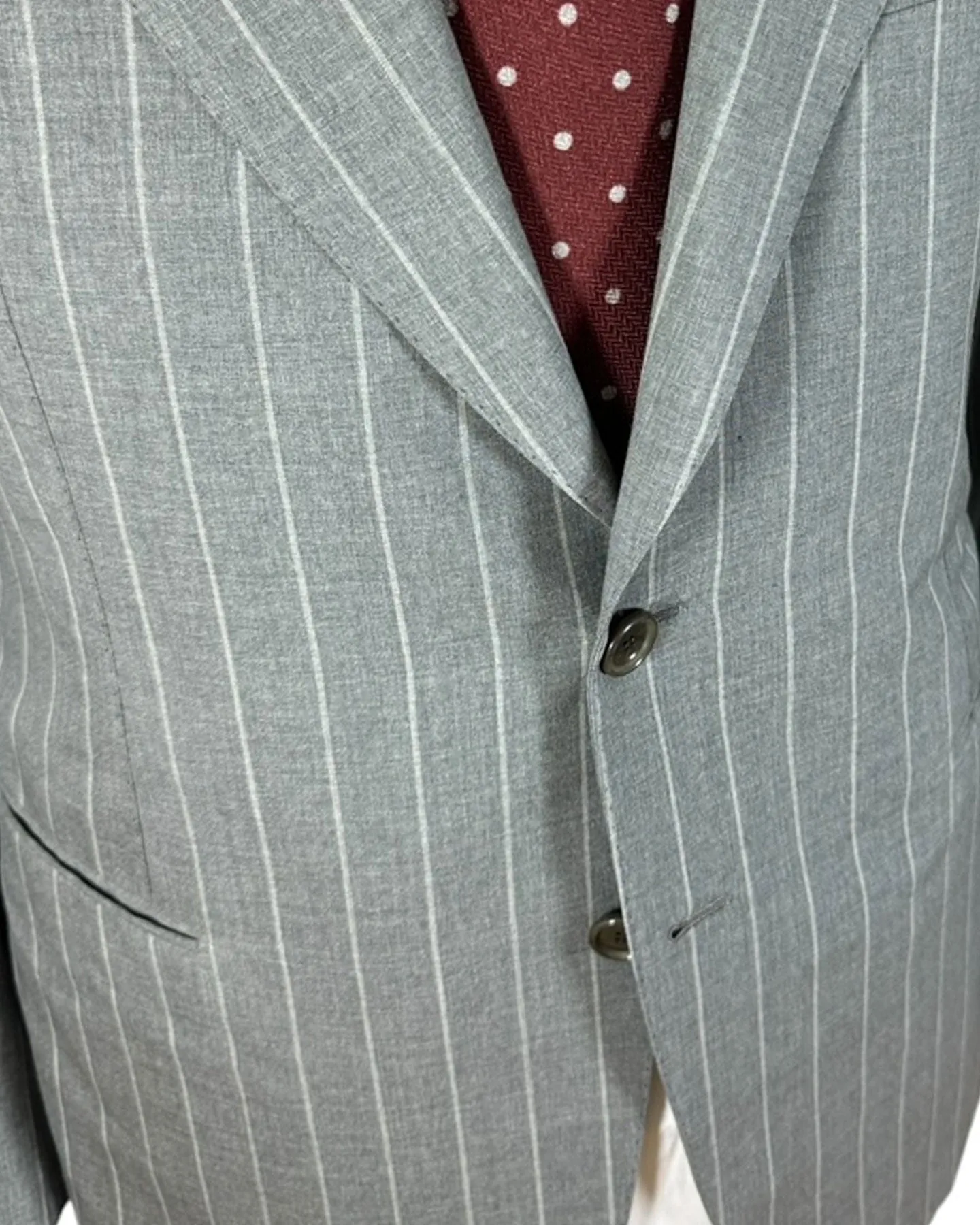 Cesare Attolini Suit Gray Stripes Peak Lapel EU 52/ US42