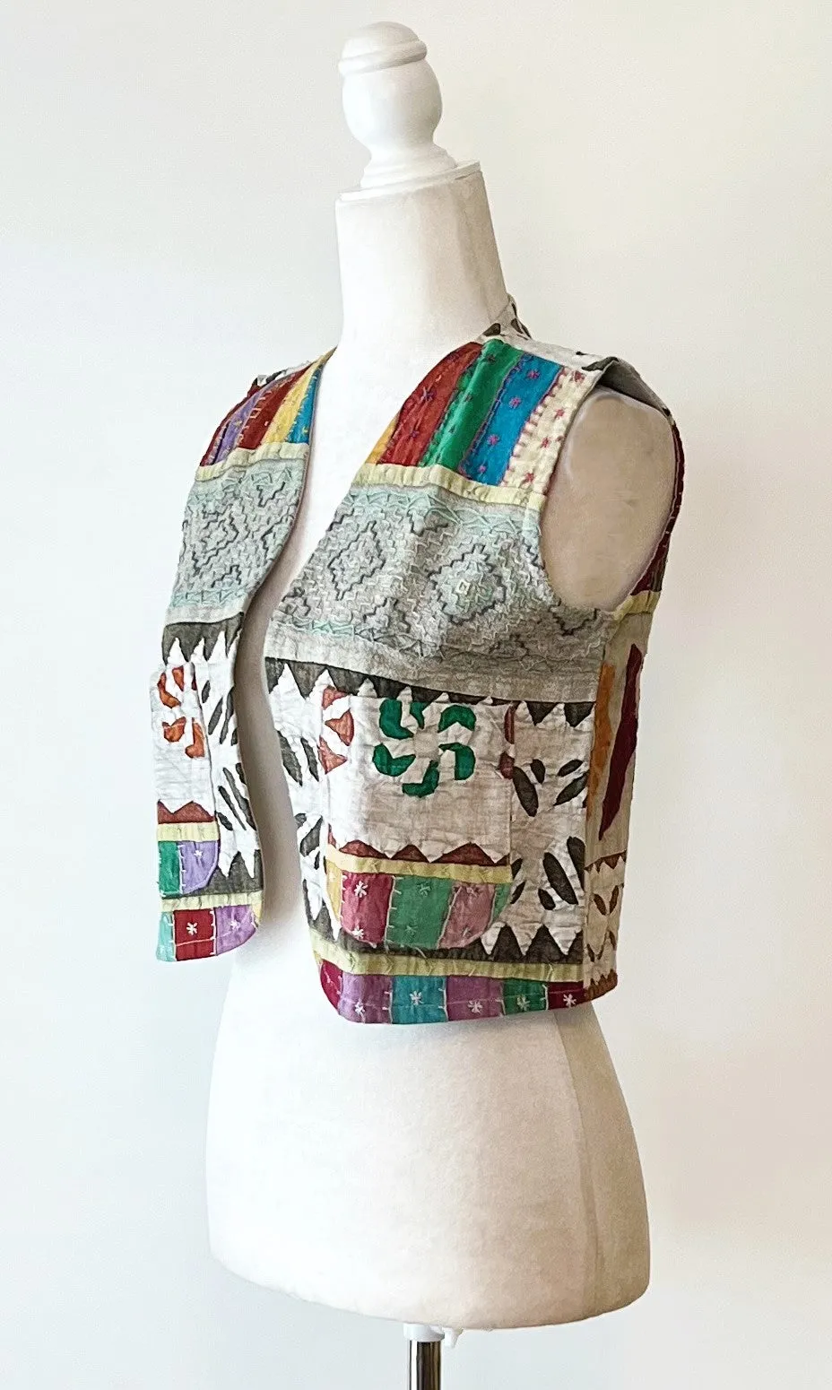 Cutwork Short Kantha Vest (Green tones)