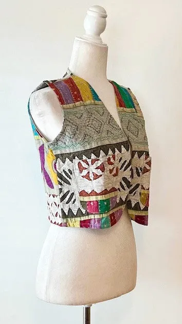Cutwork Short Kantha Vest (Green tones)