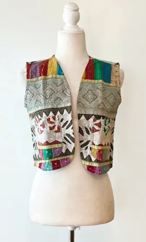 Cutwork Short Kantha Vest (Green tones)