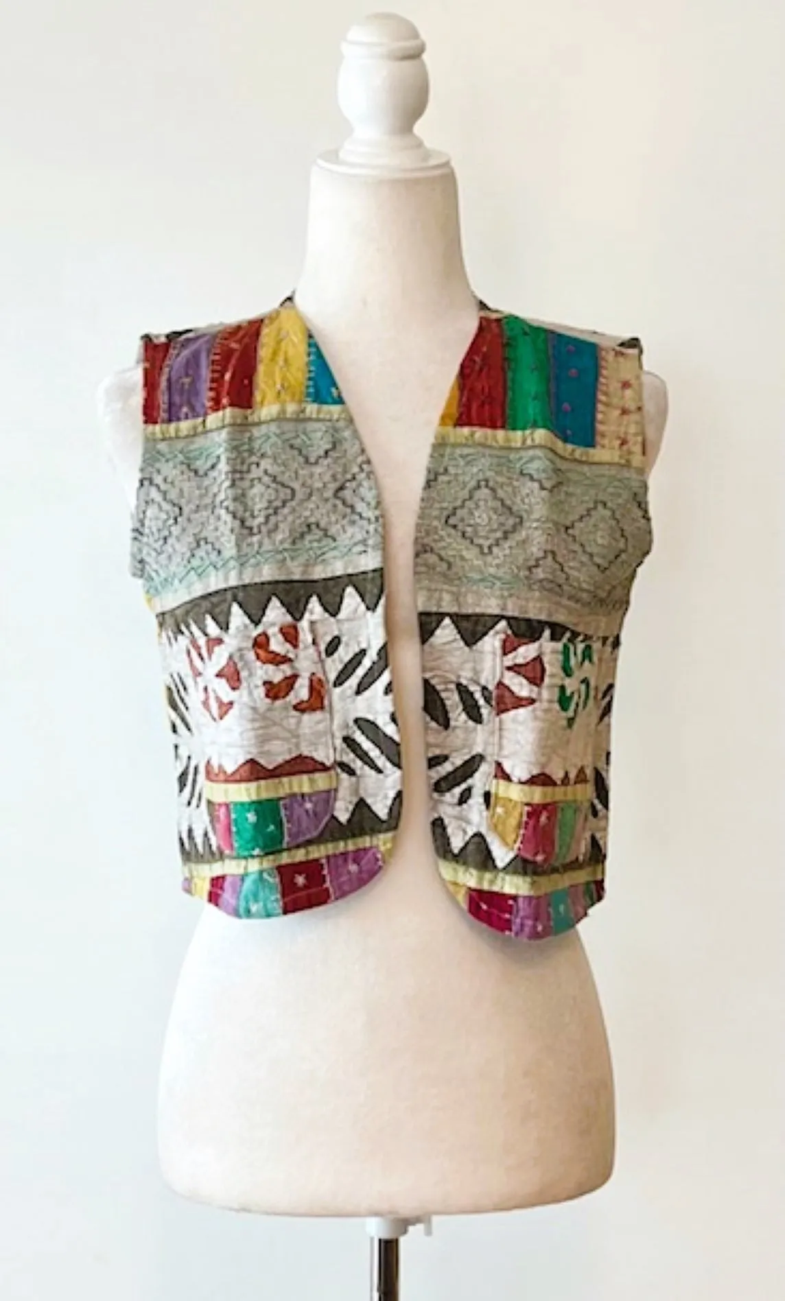 Cutwork Short Kantha Vest (Green tones)