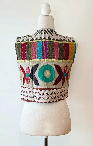 Cutwork Short Kantha Vest (Green tones)