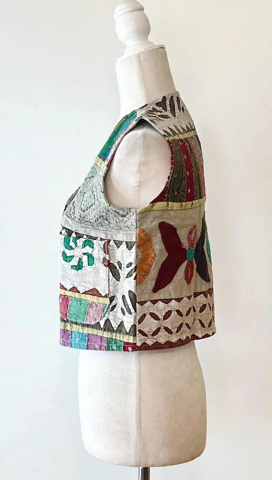Cutwork Short Kantha Vest (Green tones)