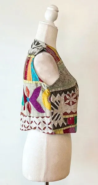 Cutwork Short Kantha Vest (Green tones)