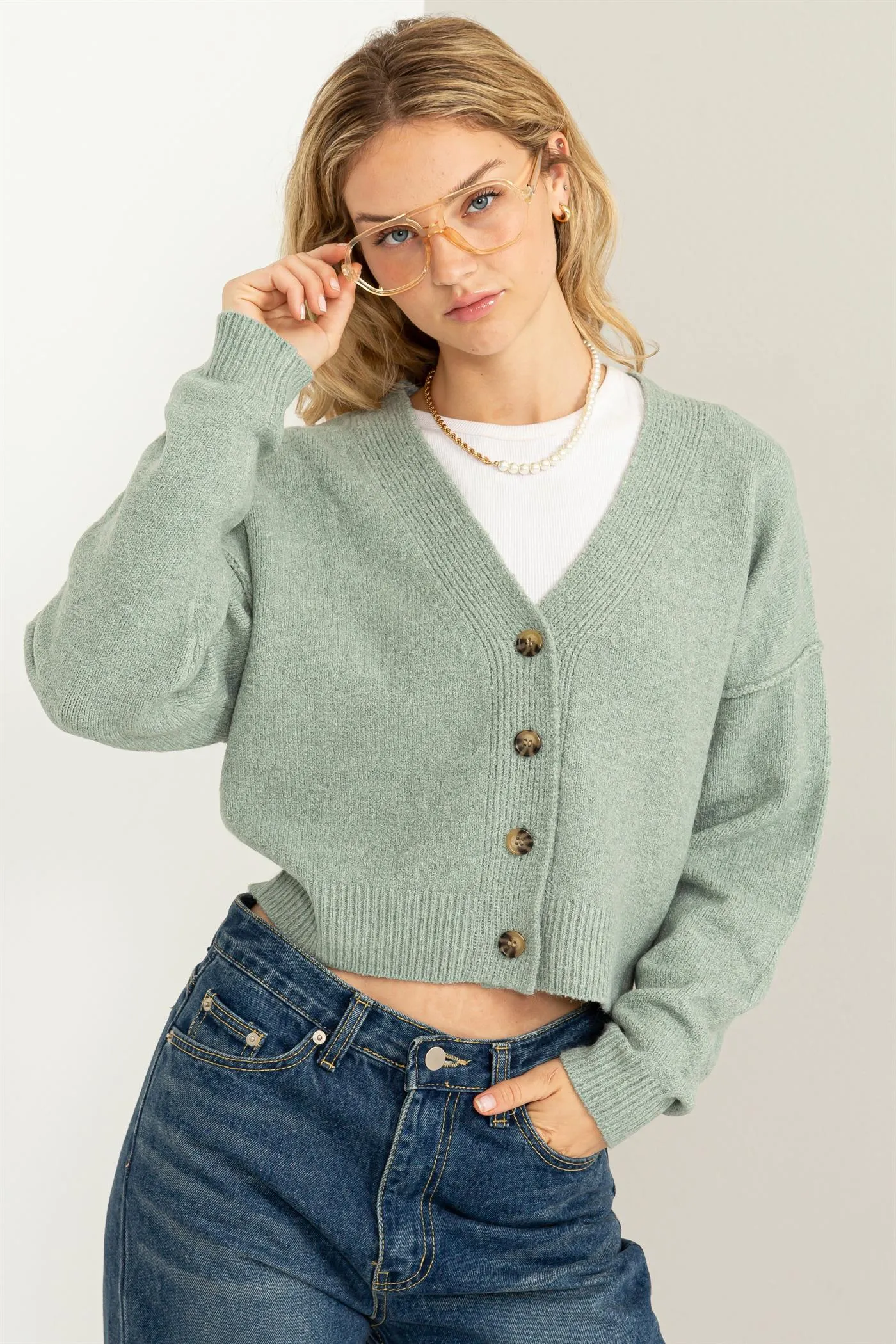 DZ23G331-Long-sleeve Cropped Cardigan
