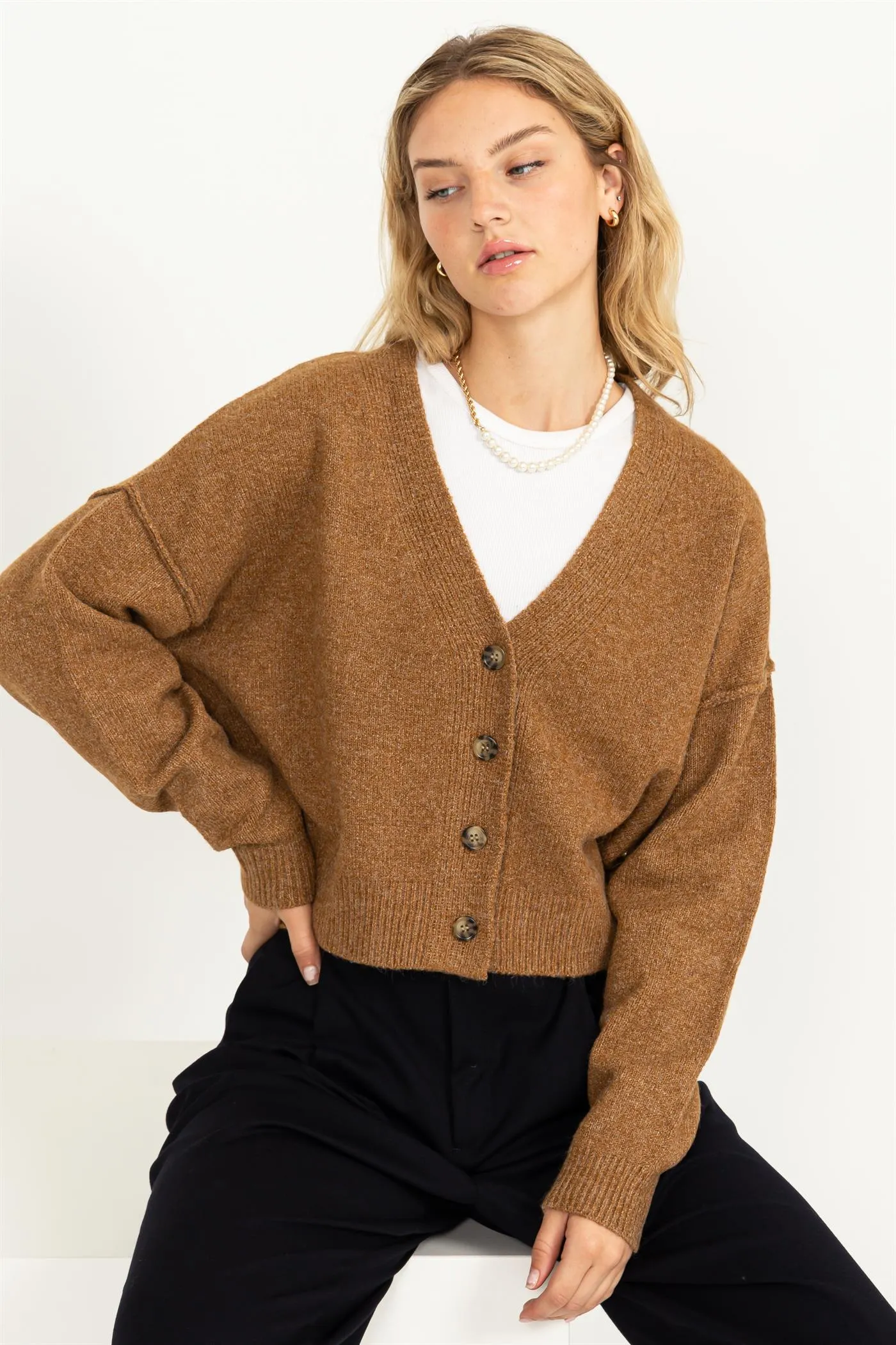 DZ23G331-Long-sleeve Cropped Cardigan