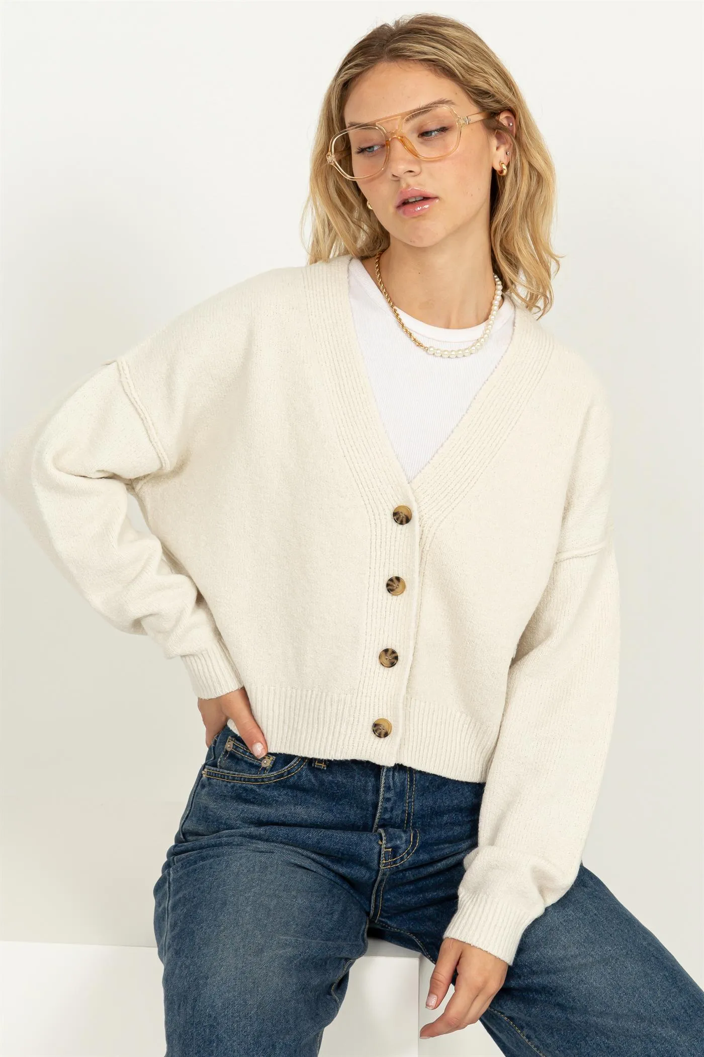 DZ23G331-Long-sleeve Cropped Cardigan