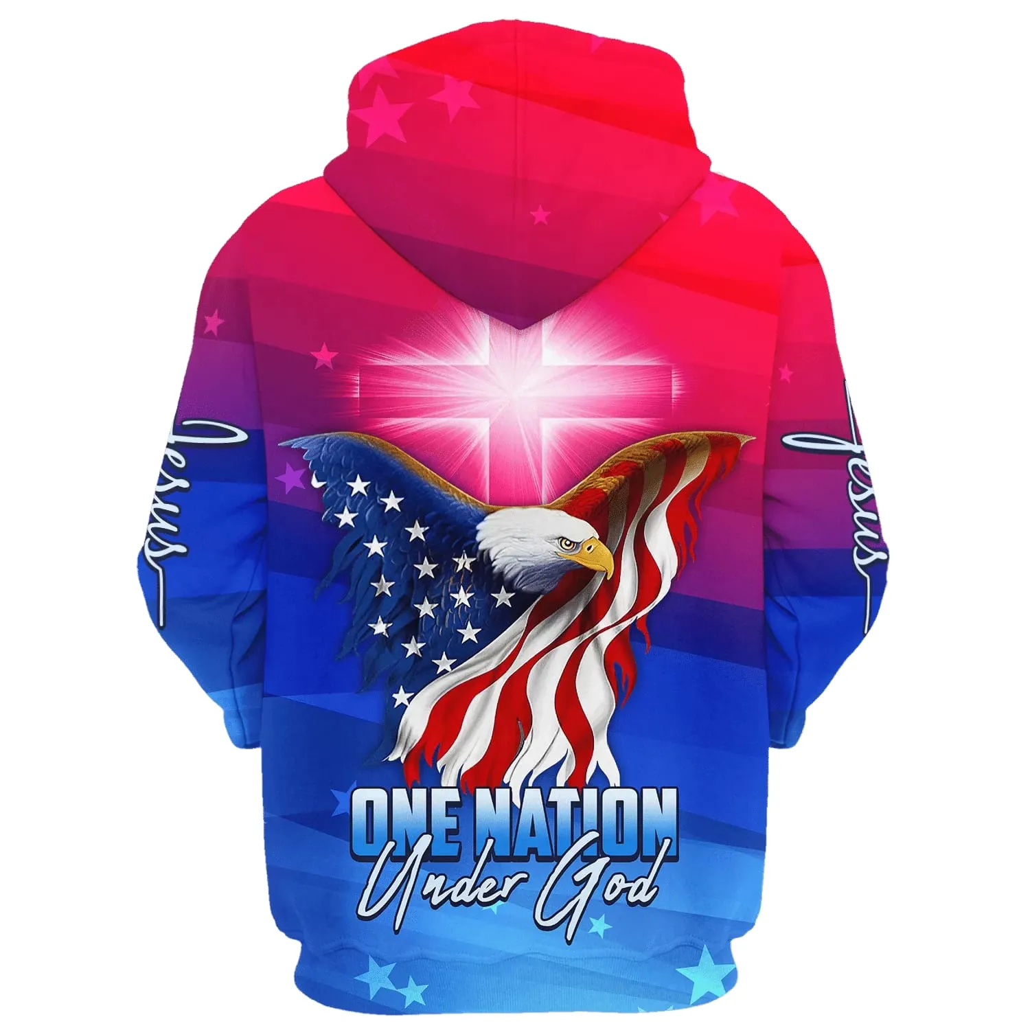 Eagle US Flag Cross Light One Nation Under God Jesus Hoodies Jesus Hoodie Men & Women Christian Hoodie 3D Printed Hoodie