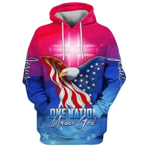 Eagle US Flag Cross Light One Nation Under God Jesus Hoodies Jesus Hoodie Men & Women Christian Hoodie 3D Printed Hoodie
