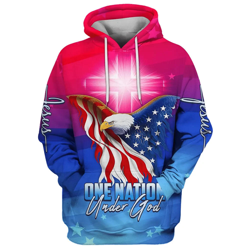 Eagle US Flag Cross Light One Nation Under God Jesus Hoodies Jesus Hoodie Men & Women Christian Hoodie 3D Printed Hoodie