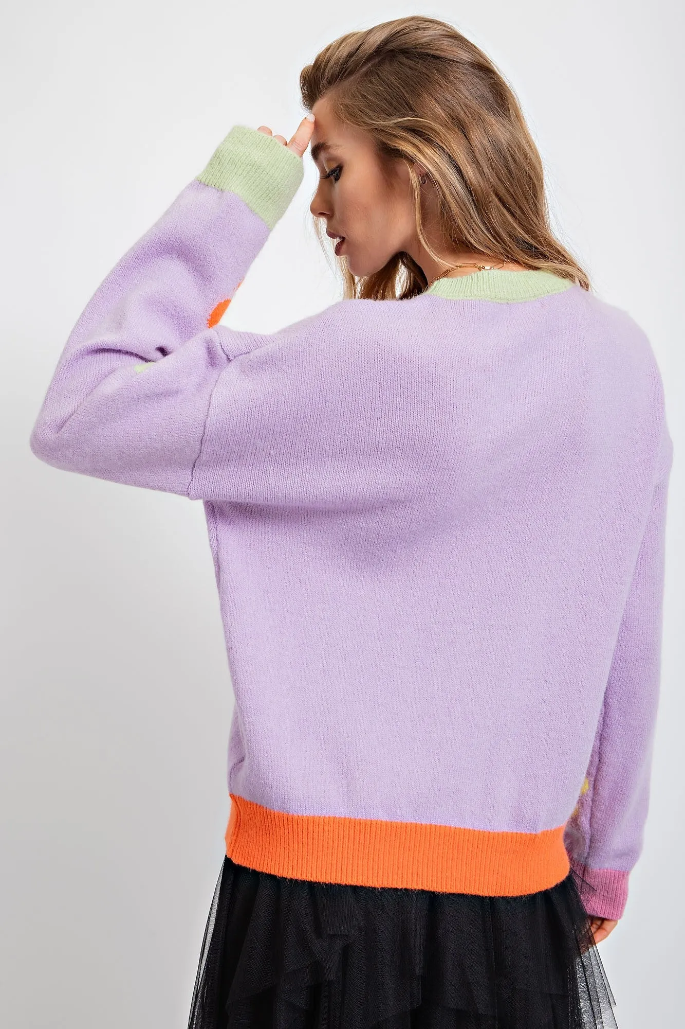 Easel Daisy Patterned Knit Sweater