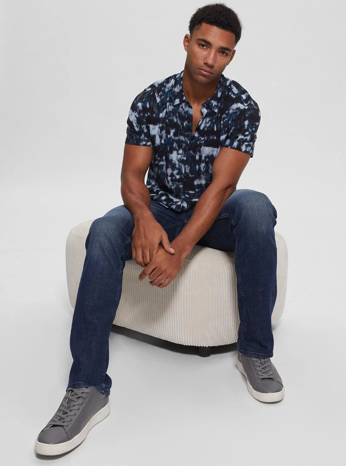 Eco Blue Tie Dye Ikat Shirt