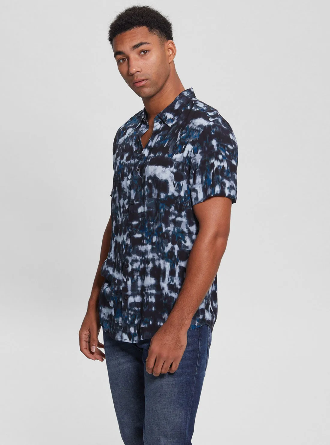 Eco Blue Tie Dye Ikat Shirt