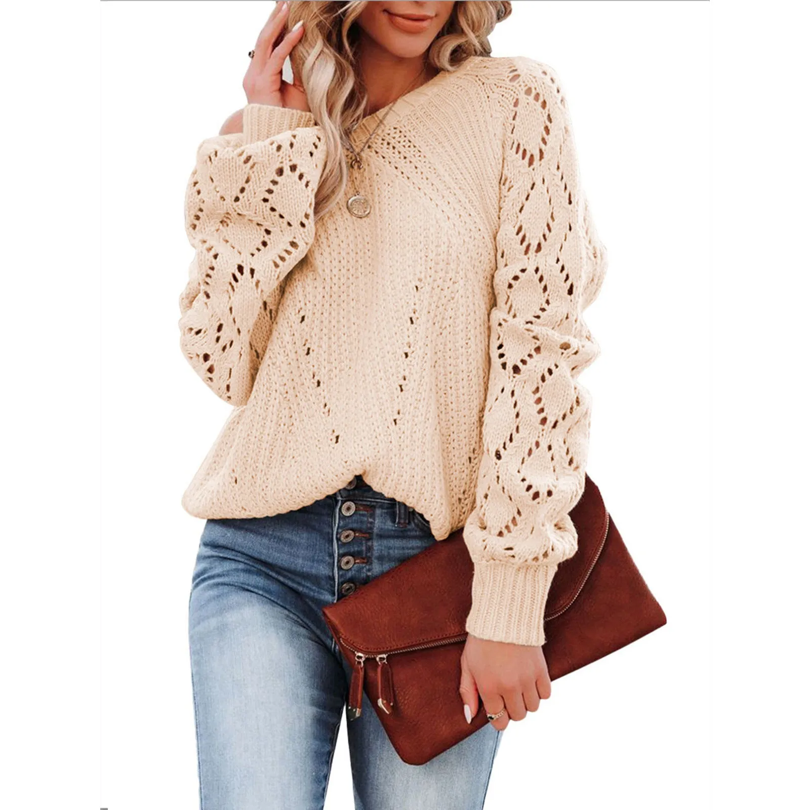 Fashion Round Neck Solid Color Sweater Wholesale Womens Tops