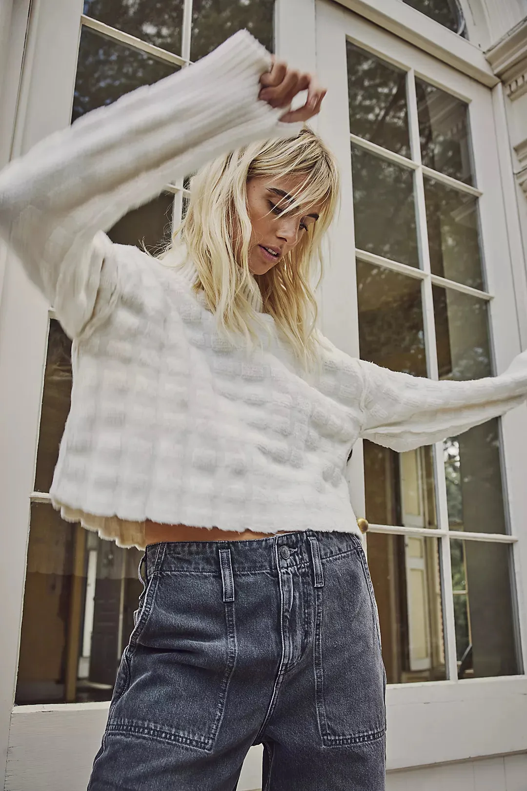Free People Care FP Soul Searcher Mock Neck Sweater in Ivory