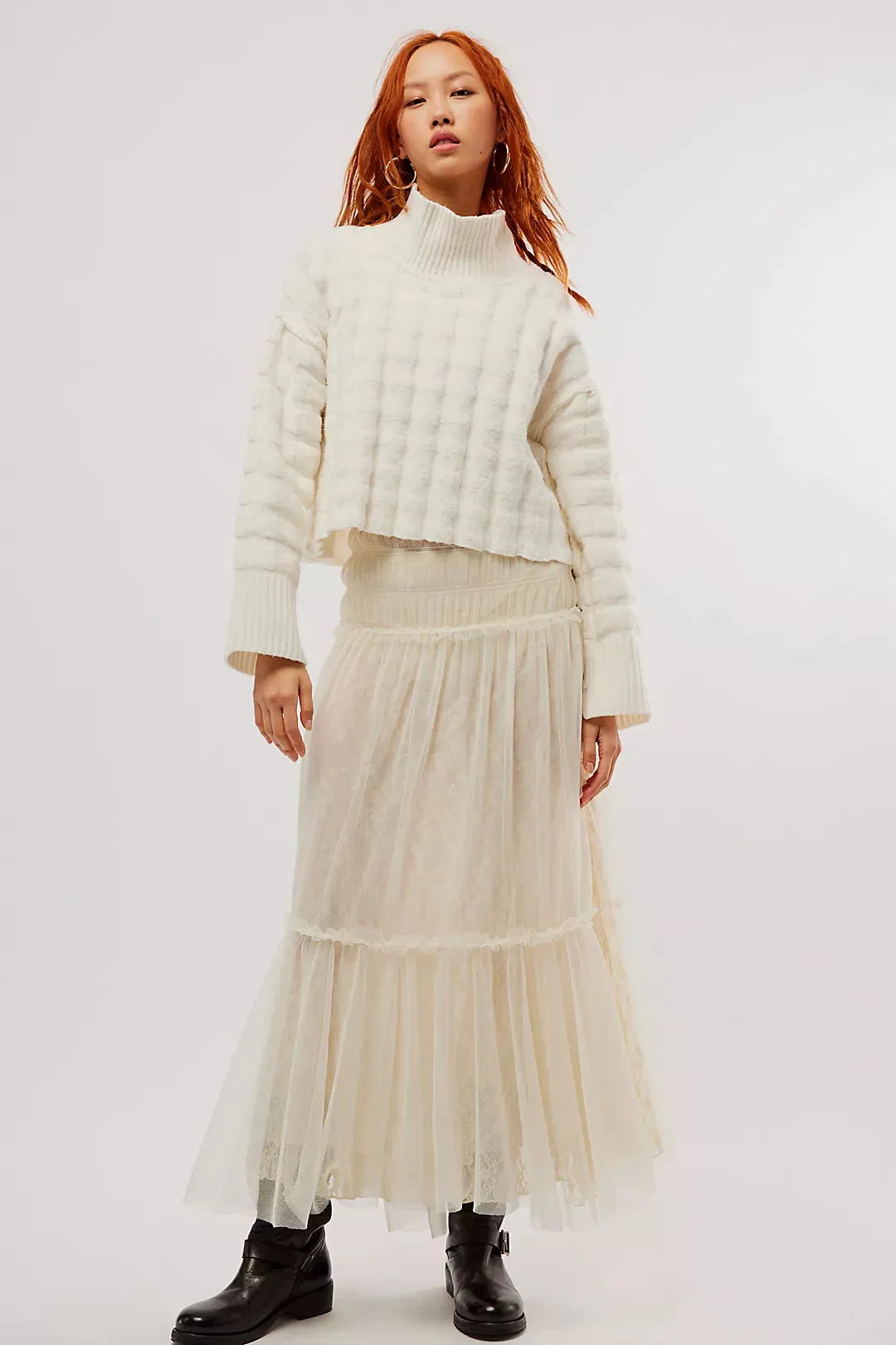 Free People Care FP Soul Searcher Mock Neck Sweater in Ivory