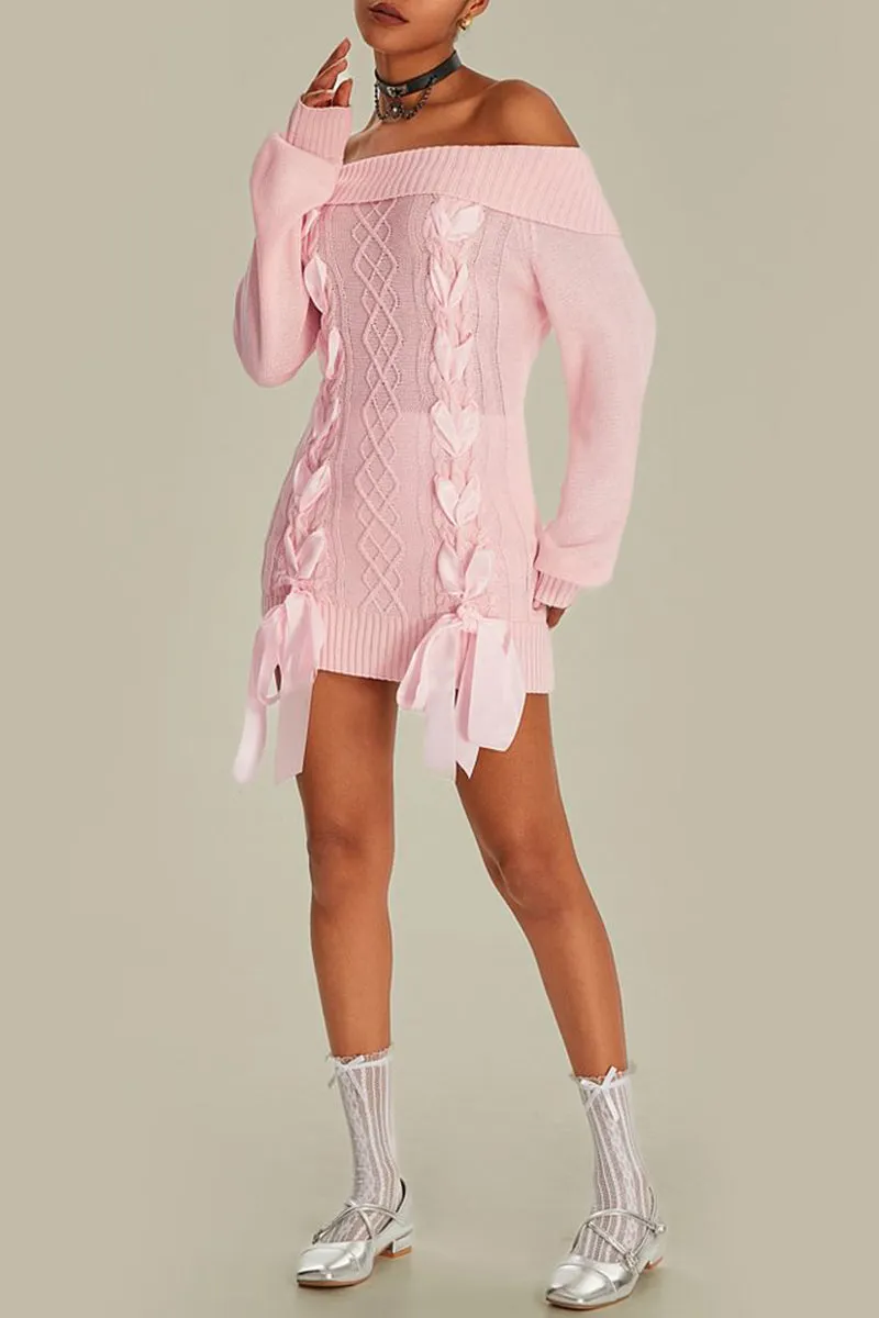 HWS1218 Off-Shoulder Ribbon Knit Dress