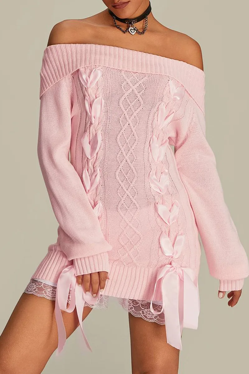 HWS1218 Off-Shoulder Ribbon Knit Dress