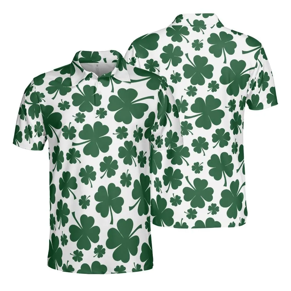 Irish Clover Polo Shirts for Men, Funny Golf Shirts, Saint Patrick's Day Polo Golf Shirts