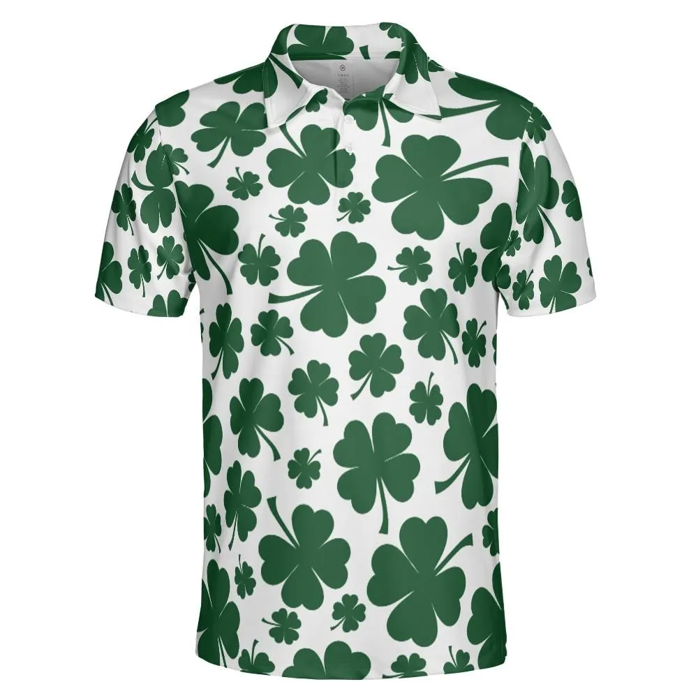 Irish Clover Polo Shirts for Men, Funny Golf Shirts, Saint Patrick's Day Polo Golf Shirts