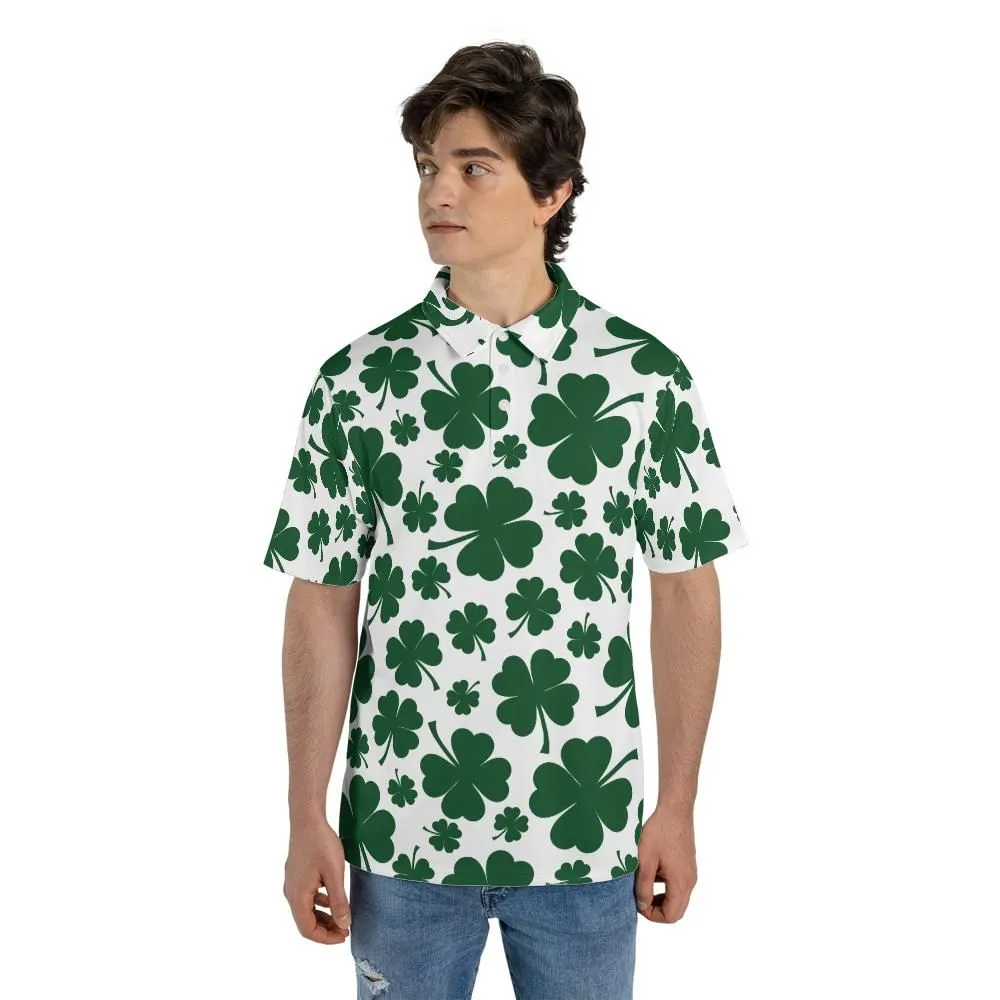 Irish Clover Polo Shirts for Men, Funny Golf Shirts, Saint Patrick's Day Polo Golf Shirts
