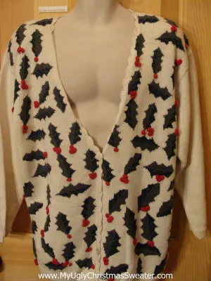 Ivory 80s Funny Ugly Sweater Cardigan with Ivy