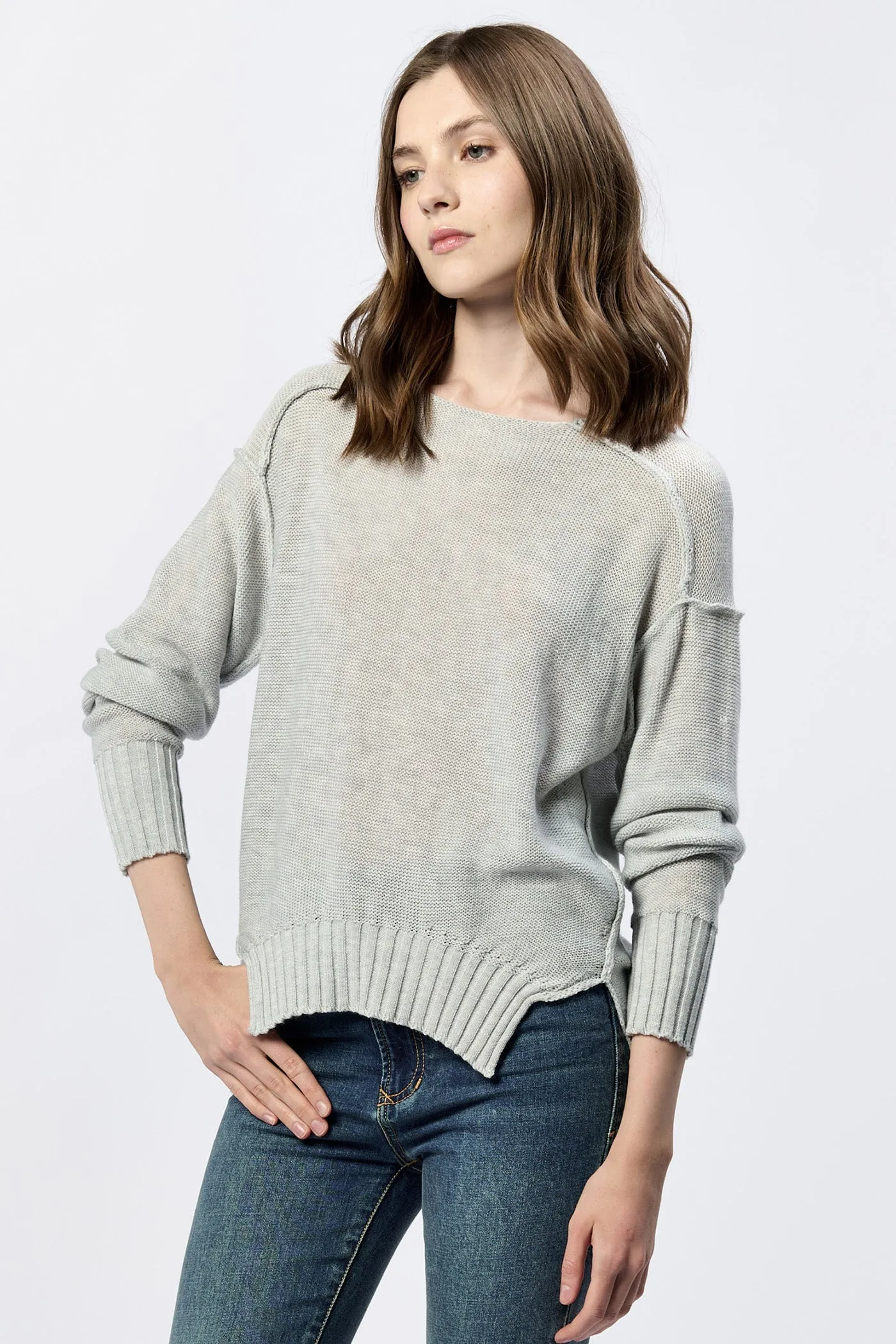 JENNA CREW NECK LONG SLEEVE OVERSIZED SWEATER HEATHER GREY
