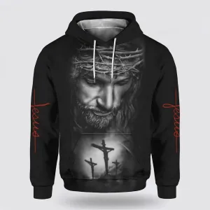 Jesus With Crown Of Thorns Cross 3d Hoodies For Women Men - Christian Apparel Hoodies
