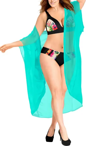 LA LEELA Women Kimono Blouse Beach Swimsuit Cover up Solid OSFM 16-28W [XL- 4X] Green_O975