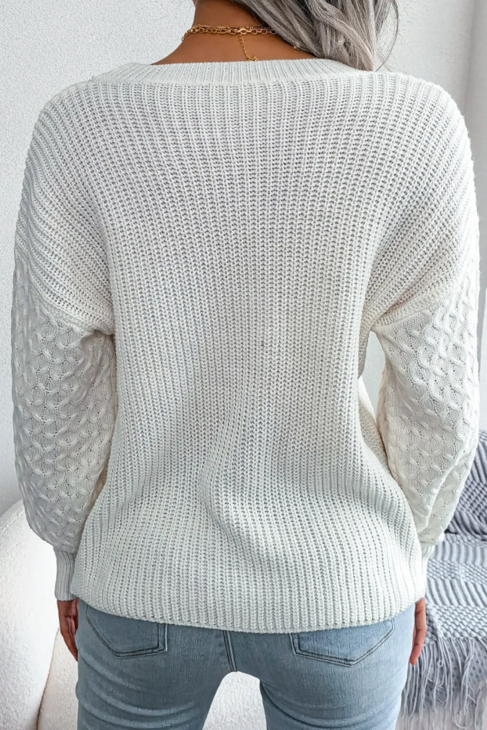 'Leila' Cable Knit Sleeve Ribbed Sweater (3 Colors)