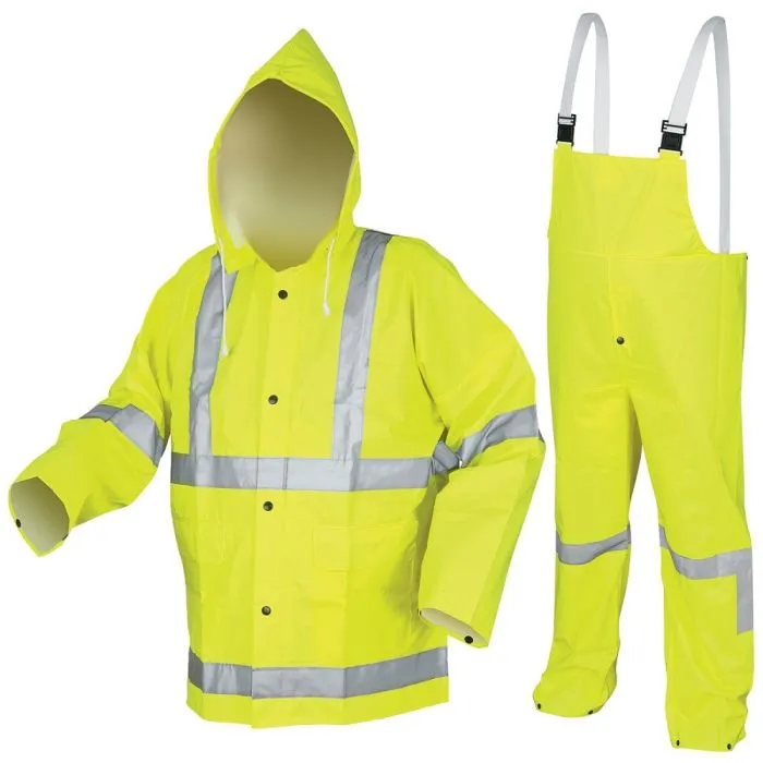 MCR Safety Luminator 2083SR Hi-Visibility Rain Gear, 3 Piece Suite Hi Vis Reflective PVC Polyester, Hi-vis Lime, 1 Each