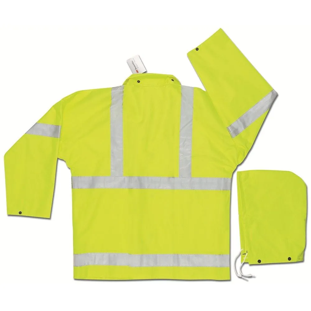 MCR Safety Luminator 2083SR Hi-Visibility Rain Gear, 3 Piece Suite Hi Vis Reflective PVC Polyester, Hi-vis Lime, 1 Each