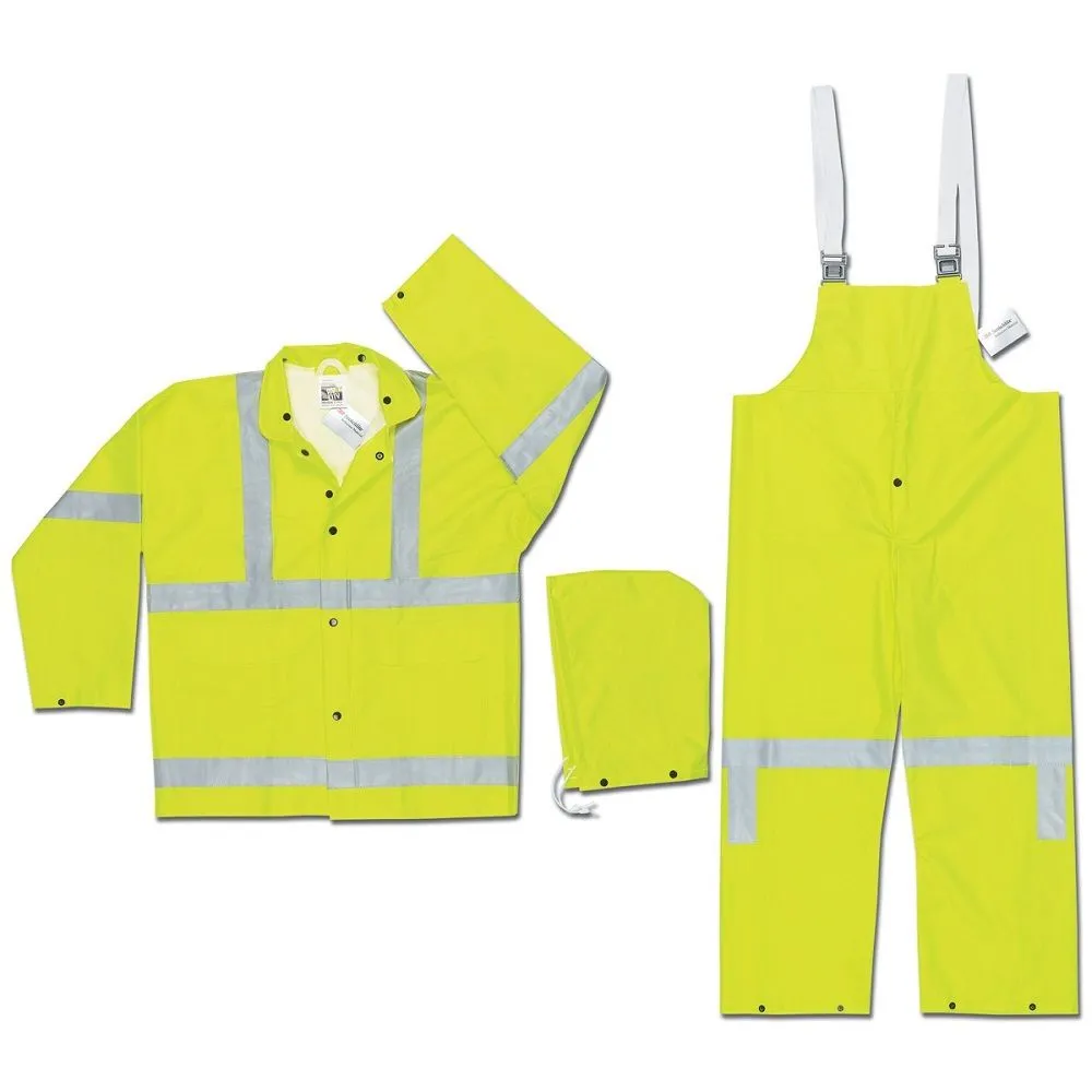 MCR Safety Luminator 2083SR Hi-Visibility Rain Gear, 3 Piece Suite Hi Vis Reflective PVC Polyester, Hi-vis Lime, 1 Each