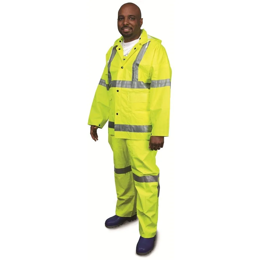 MCR Safety Luminator 2083SR Hi-Visibility Rain Gear, 3 Piece Suite Hi Vis Reflective PVC Polyester, Hi-vis Lime, 1 Each