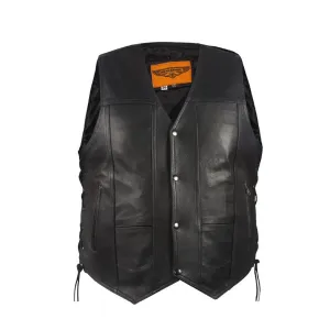 Mens Plain Style Naked Leather Motorcycle Western Vest With Side Laces Gun Pockets