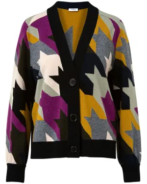 Multicolor Houndstooth Jacquard Cardigan